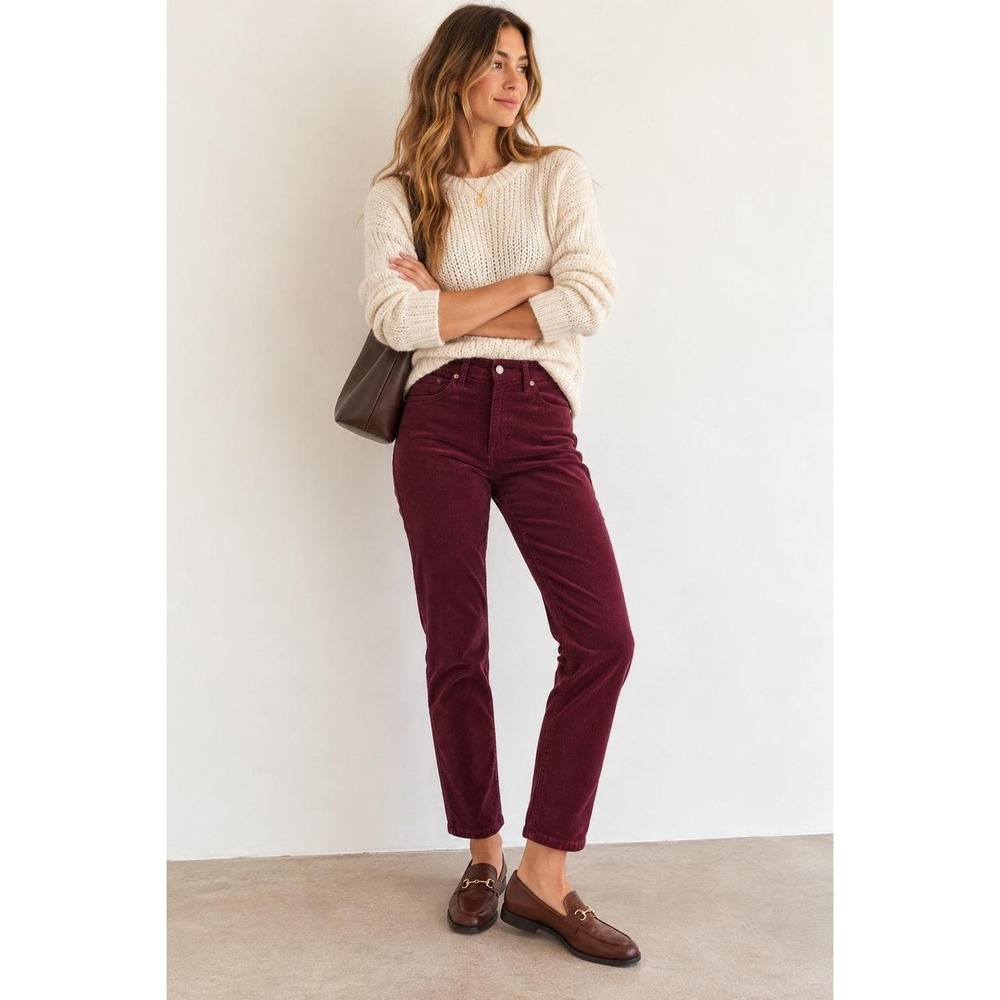Gap Vintage Slim High Rise Corduroy Pants 26 Short Burgundy Dark Academia Preppy